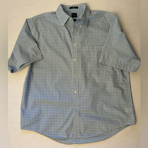 Arrow poplin mens cotton button up short sleeve plaid shirt Sz-16-16-1/2 L. W16 - Picture 1 of 9